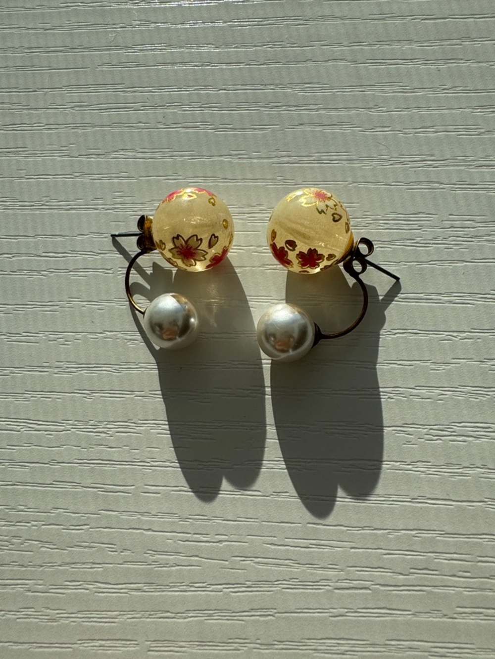 Floral Glass Bead and Pearl Drop Earrings - Yellow